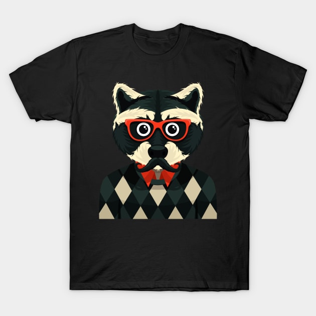 Hipster Raccoon T-Shirt by CryptoTextile